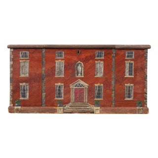 19th Century Country English Chest With House Facade Georgian Trunk For Sale