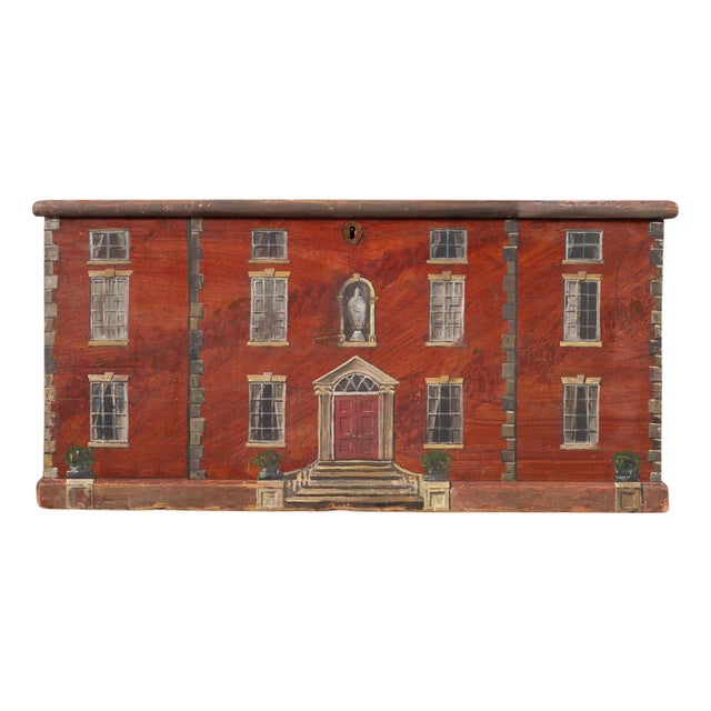 19th Century Country English Chest With House Facade Georgian Trunk For Sale