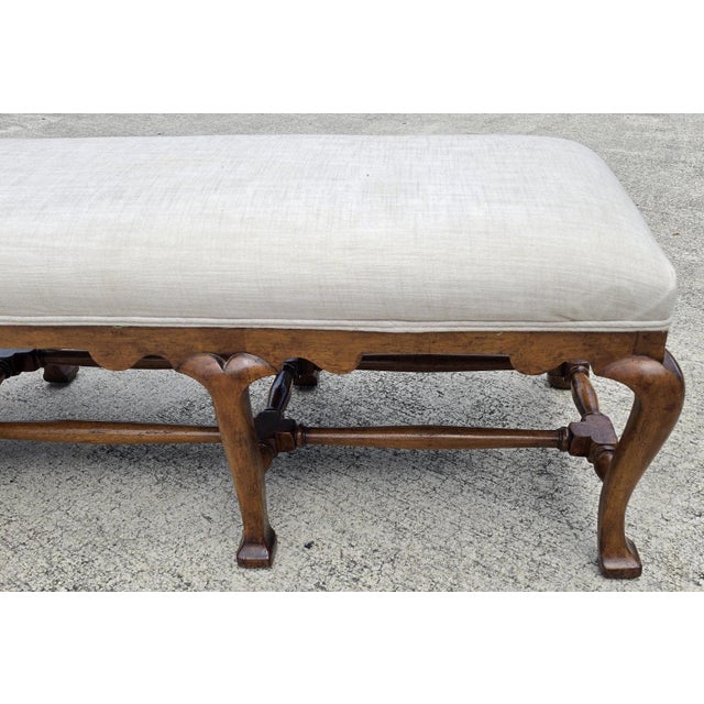 Jerry Pair Queen Anne Linen Walnut Califia Bench For Sale - Image 10 of 13
