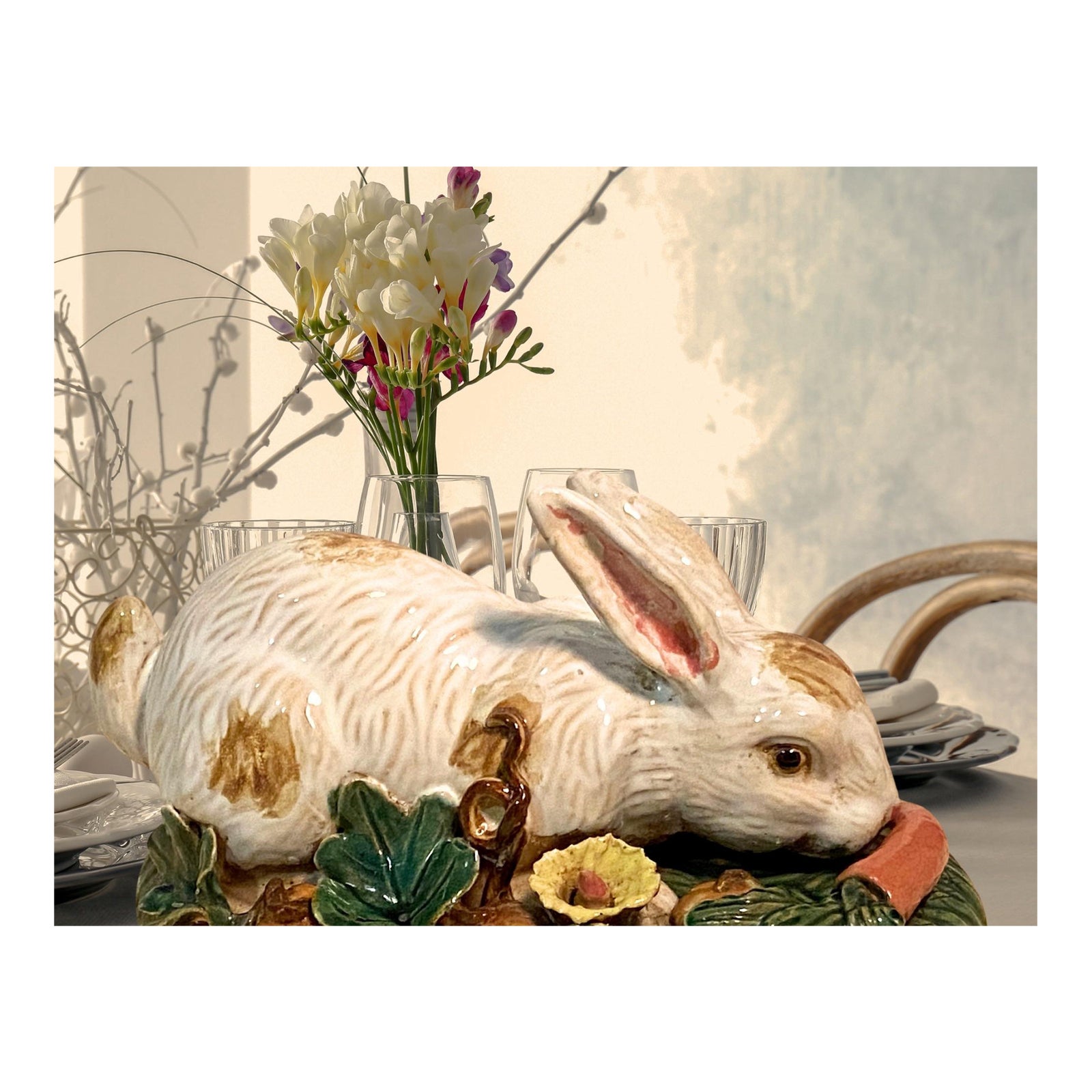 Antique Handmade Majolica Ceramic White Rabbit, Easter Bunny ...