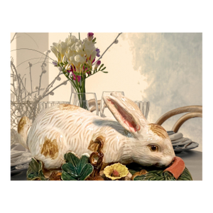Antique Handmade Majolica Ceramic White Rabbit, Easter Bunny, Centerpiece, Home Decor