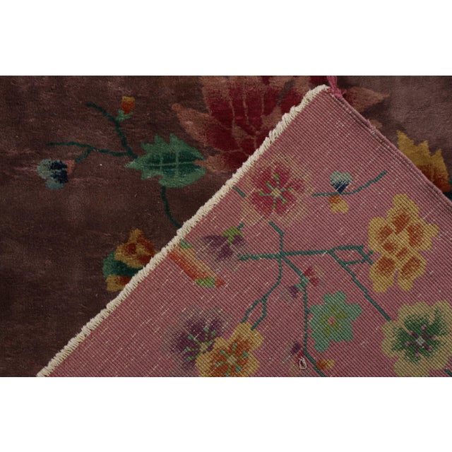 Antique Chinese Art Deco Rug in Purple With Colorful Floral Pattern - Rug & Kilim For Sale In New York - Image 6 of 6
