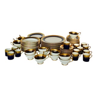 Vintage John Aynsley 'Georgian Cobalt' English Bone China Dinnerware Set- 98 Pieces For Sale