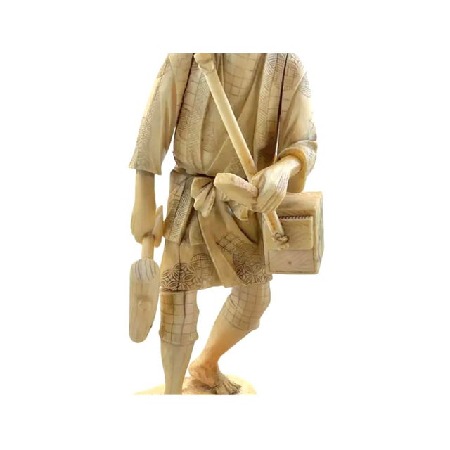 Bone Japanese Okimono Working Man Figurine For Sale - Image 7 of 9