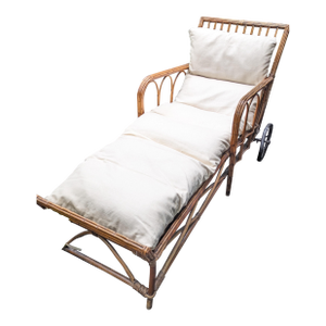 1930s Stick Wicker/Reed Chaise With 2 Wheels Cushion Included
