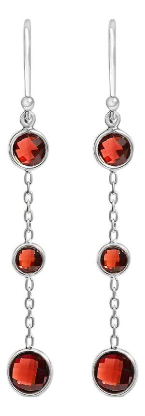 .925 Sterling Silver Graduating Bezel Set Red Garnet Dangle Earring