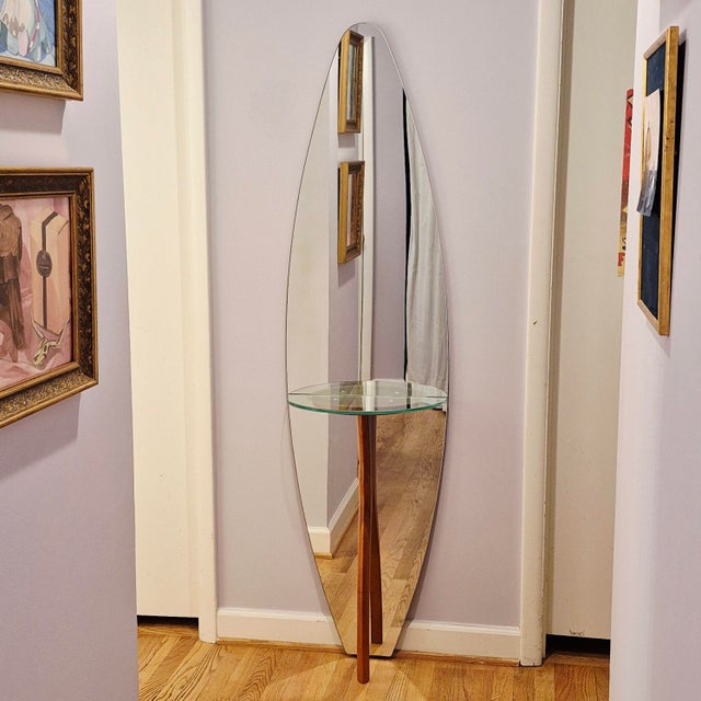 Postmodern 1990s Full Length Floor Mirror W/ Integrated Console Table Surfboard Shape For Sale - Image 3 of 12