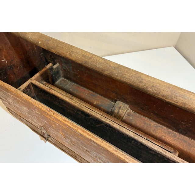 Early 20th Century Early 20th Century Primitive Antique Carpenter’s Tool Tote With Drawers — Rustic Farmhouse Storage Box For Sale - Image 5 of 10