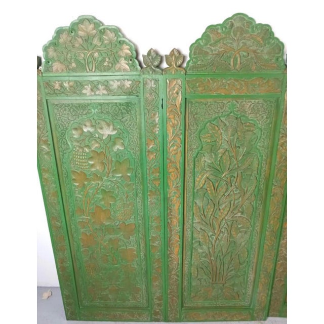 Indian 1930s Four Carved Indian Style Wooden Panels in Green For Sale - Image 3 of 6