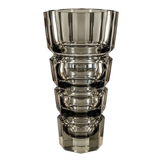1930s Art Deco Faceted Smoky Crystal "Stepped" Prism Vase by Josef Hoffmann for Moser For Sale