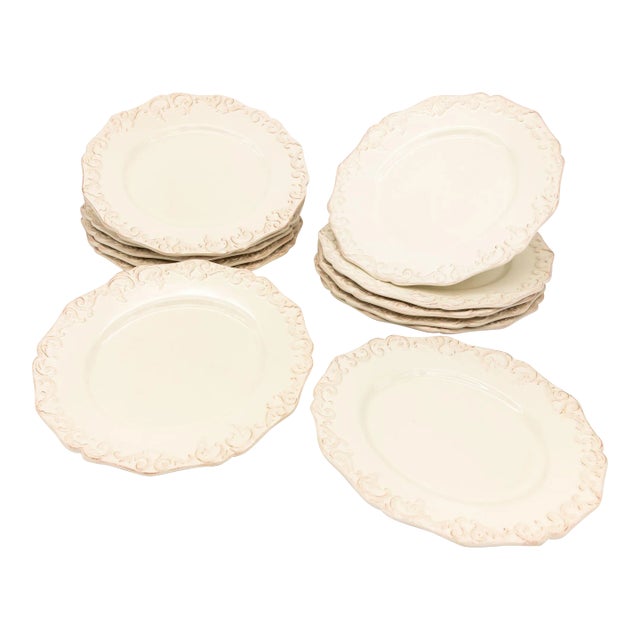Anthropologie Stoneware Oval Dinner Plates, Set of 12, Portugal Circa 2007 For Sale