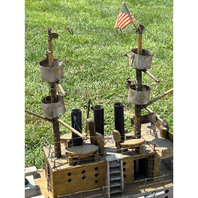Late 19th C. American Primitive Folk Hand-Crafted Battleship Model on Base For Sale - Image 13 of 17