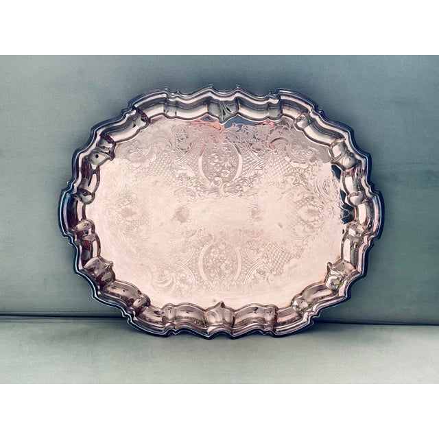 Mid 20th Century Silver-Plate Etched Tray For Sale - Image 9 of 11