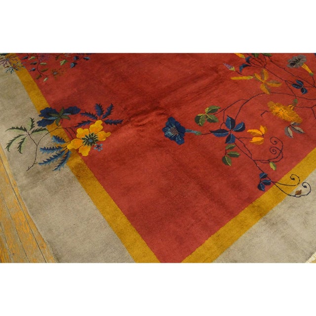 Orange 1920s Orange Floral Modern Antique Chinese Art Deco Handknotted Wool Rug For Sale - Image 8 of 10