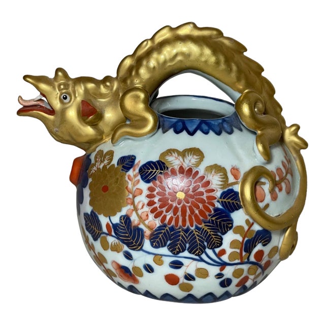 Vintage Handmade Japanese Imari Gilded Dragon Painted Porcelain Dragon Teapot For Sale