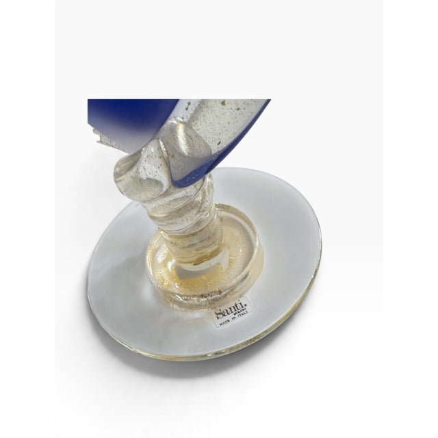 1980s Signed Marino Santi Murano Blue Glass Vase For Sale - Image 9 of 15