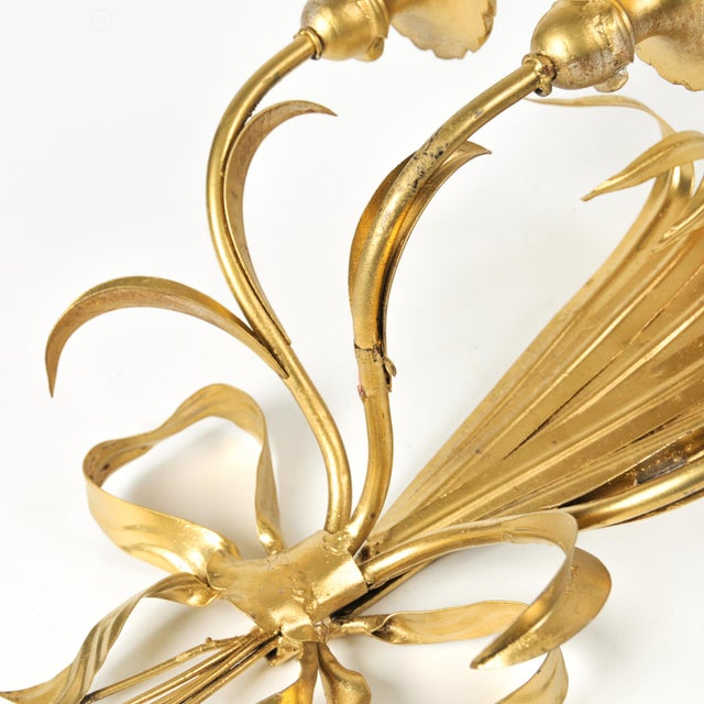 Single Wheat Sheaf and Bow Wall Sconce Candle Holder | Vintage Italian Gilt Hollywood Regency For Sale - Image 9 of 14