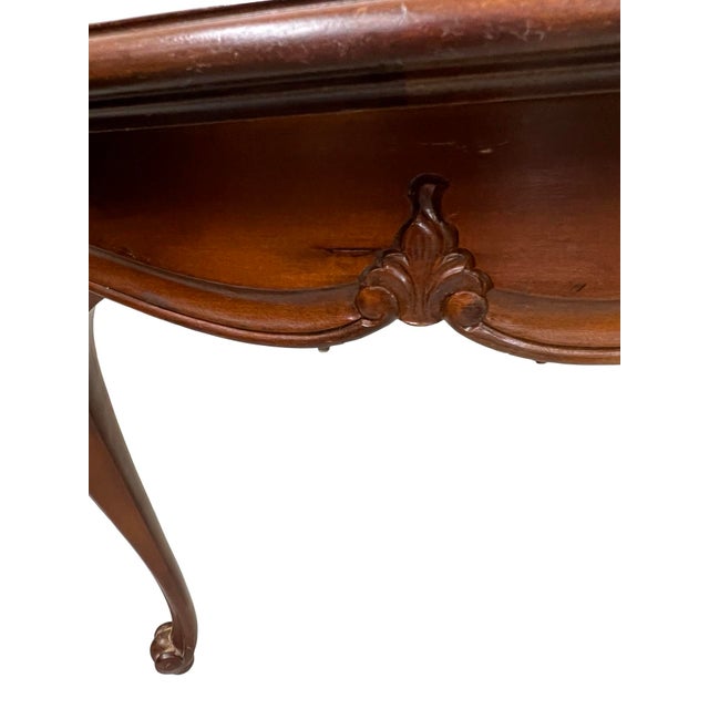 1930s French Louis XV Style Walnut Coffee Table With Cabriole Legs and Scalloped Top 1930's For Sale - Image 5 of 6