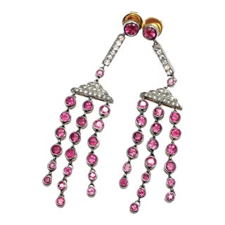 Laura Munder 18k Yellow Gold Diamond Pink Sapphire Earrings - A Pair For Sale