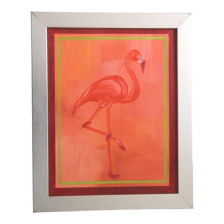 Bird Flamingo Minimalism Pop Art Americana Apricot Orange Green Original Oil Painting Cleo Plowden For Sale