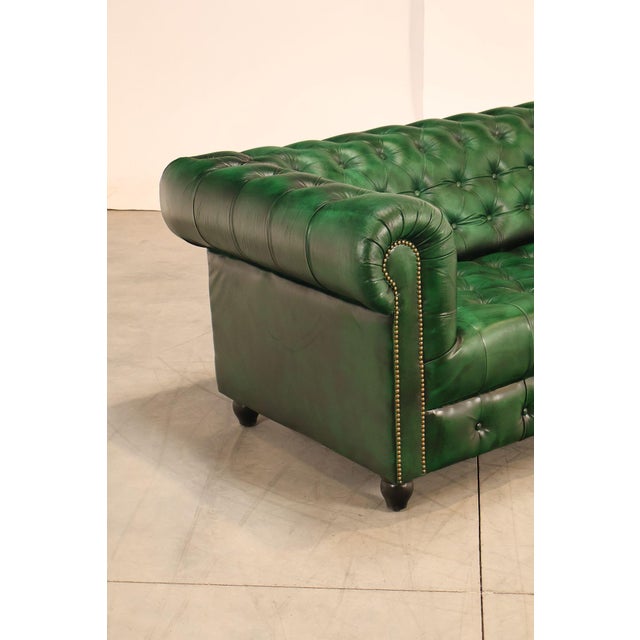 Chesterfield Style Green Leather Sofa For Sale - Image 10 of 16