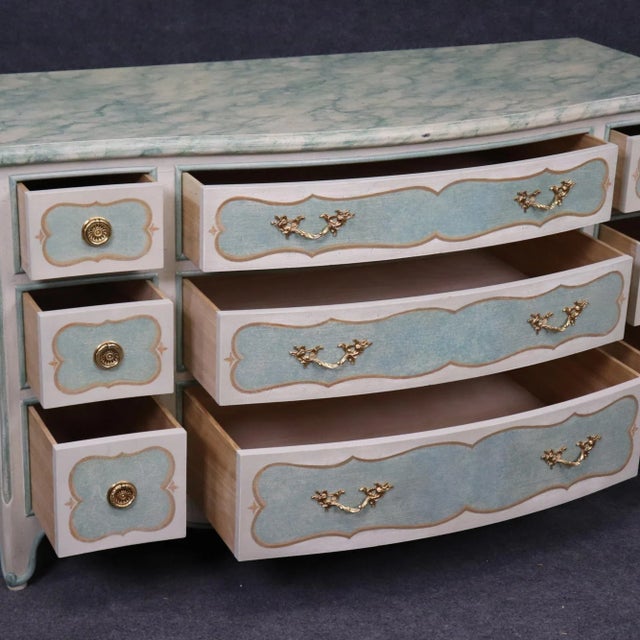 Superb Paint Decorated Baker Attributed French Faux Painted Marble Dresser For Sale - Image 10 of 12