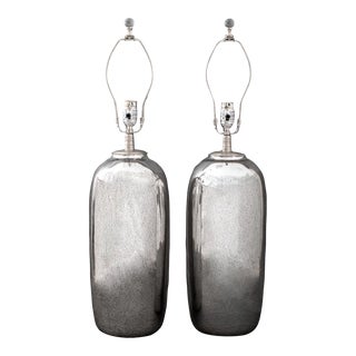 Pair of Contemporary Silvered Glass Vase Lamps For Sale