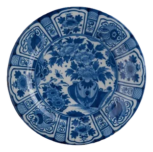 Large Blue and White Dish With Flower Vase Delft, 1670-1690