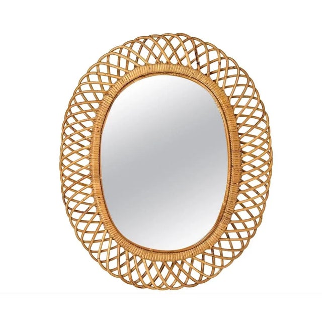 Mid-Century Rattan and Bamboo Oval Wall Mirror by Franco Albini. Italy, 1960s For Sale In Los Angeles - Image 6 of 6