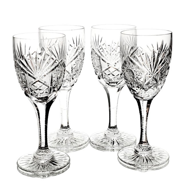 Late 20th Century Kusak Cut Glass Works Chantilly Lace Crystal Water Goblets, Set of 4 6.5" For Sale - Image 5 of 11