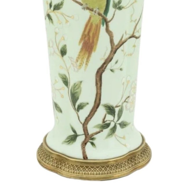 Traditional Regency Style Songbird Porcelain and Metal Vase For Sale - Image 3 of 4