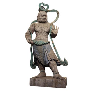 Vajra Carved Wood Statue For Sale