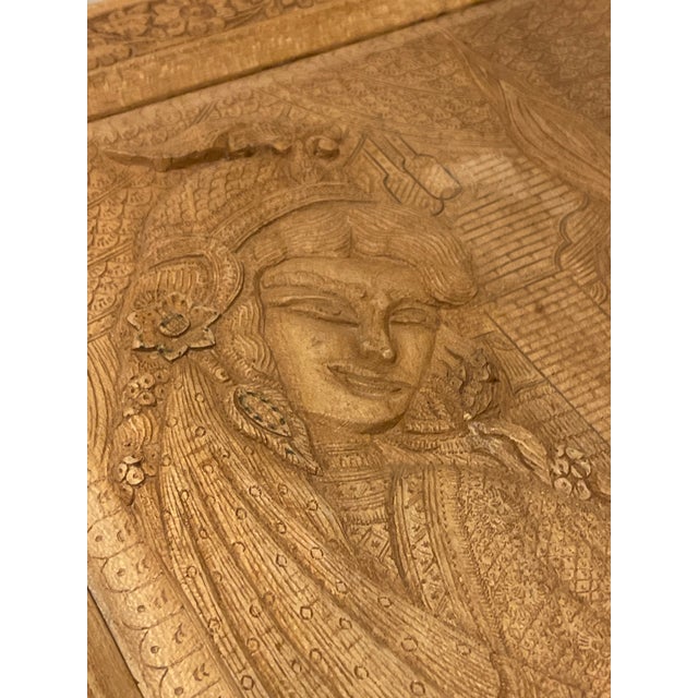 Indian Early 20th Century Handcrafted Ornate Wooden Wall Relief Floral Art Sculpture Feat. Persian Royal Couple For Sale - Image 3 of 12