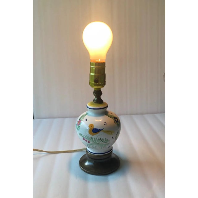 Mid 20th Century Small Faience Ceramic Lamp With Handpainted Birds For Sale - Image 4 of 7