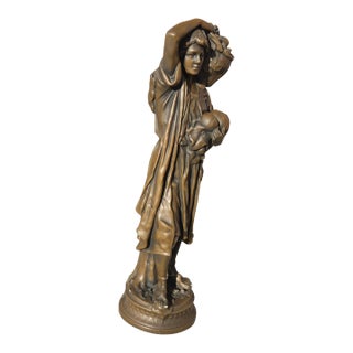 1960s Esco Products n.y. Bronze-Finish Chalkware Fruit Bearer Sculpture For Sale