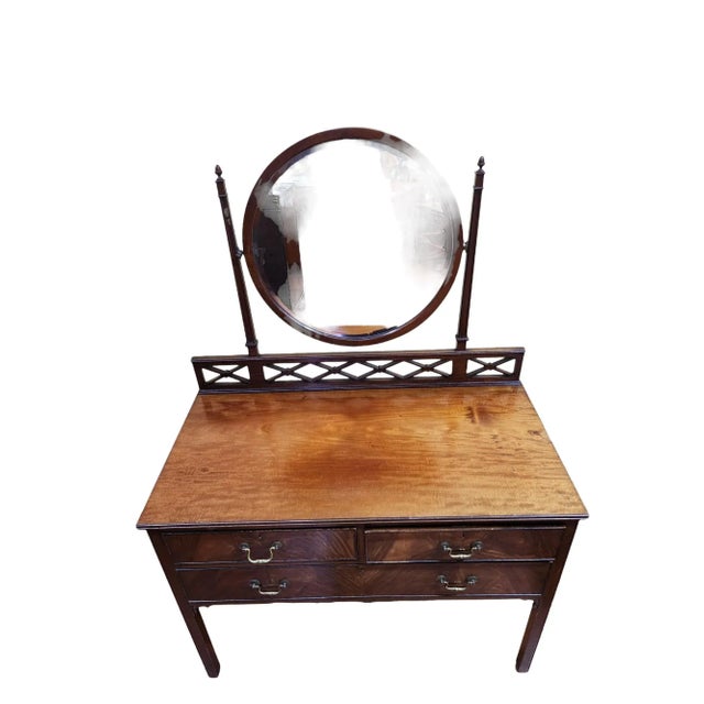 Superb Edward VII mahogany dressing table with tilt mirror in excellent condition. Three drawers, lattice back, original...