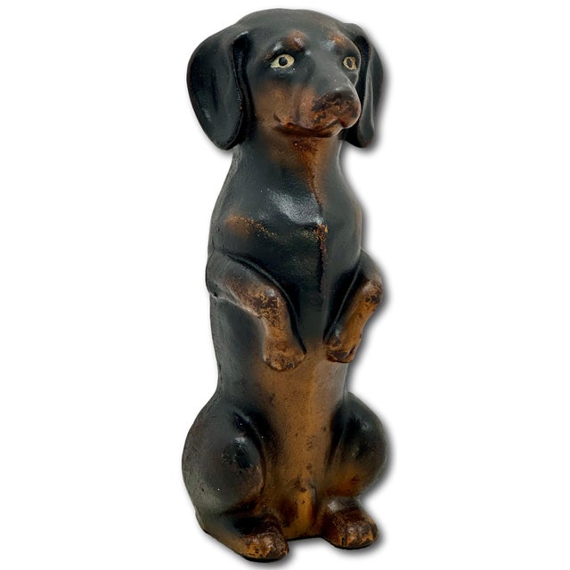 Outstanding & Very Rare Large Vintage Cast Iron "Begging Dachshund" Signed by Maker & Dated 1931 - 11 Inches Tall For Sale - Image 9 of 18