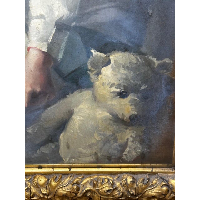 Oil Portrait of a Girl in Red & White Dress Reading Story, Circa 1914 — Signed by David Alison r.s.a. (Scottish, 1882–1955) Gilt Framed For Sale - Image 9 of 18