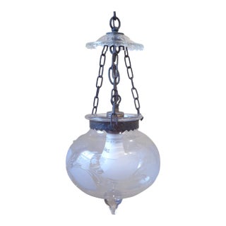 Vintage Etched Glass Pendant Light For Sale