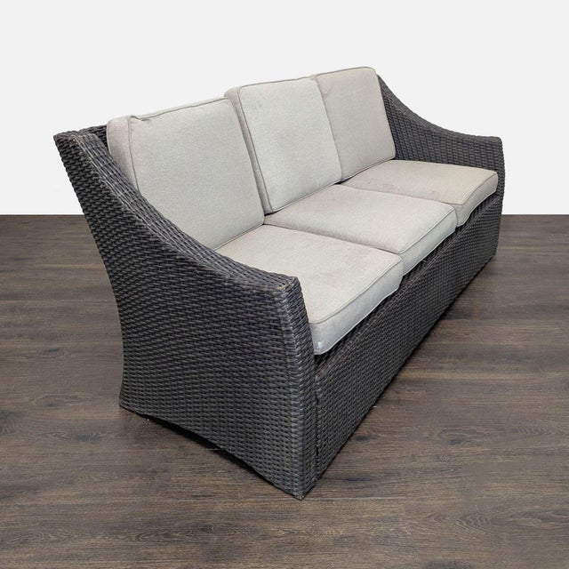 Modern Threshold Outdoor All Weather Wicker 3-Seater Sofa With Cushions For Sale - Image 3 of 9