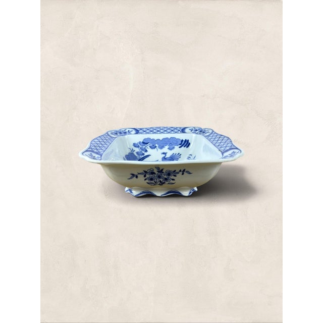 Antique English Blue and White Transferware Serving Dish Square serving dishes like this were a fixture of the Victorian...