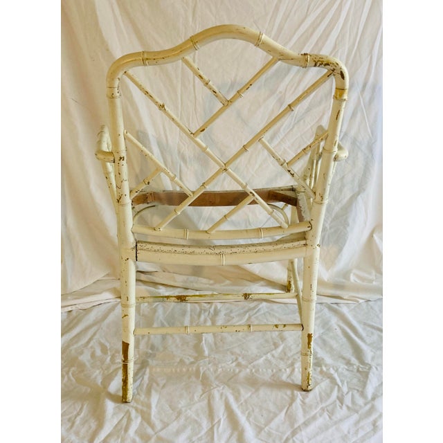 Chinese Vintage English Chinese Chippendale White Painted Arm Chair Classic Arm Chair in the English Chinese Style For Sale - Image 3 of 8