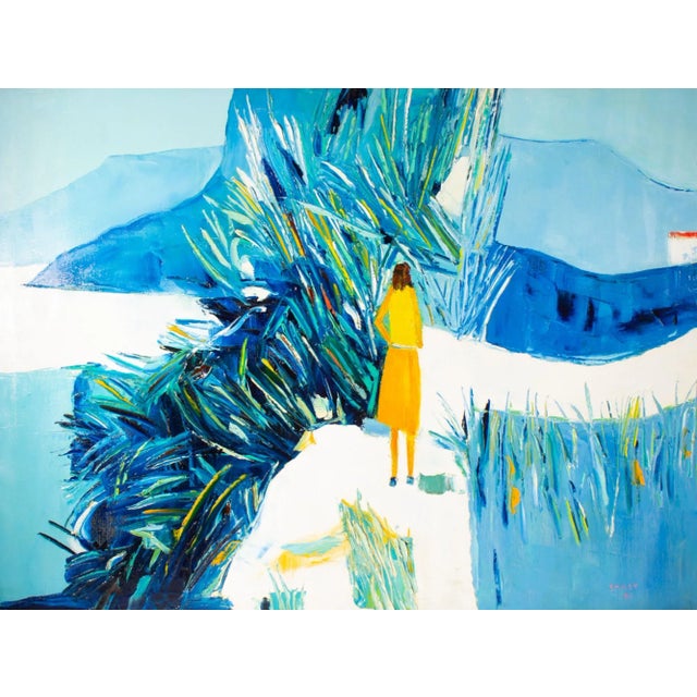 A 1981 abstract oil on canvas painting by the Canadian-American artist Sidney Smiley (1912–2002). The painting has an...