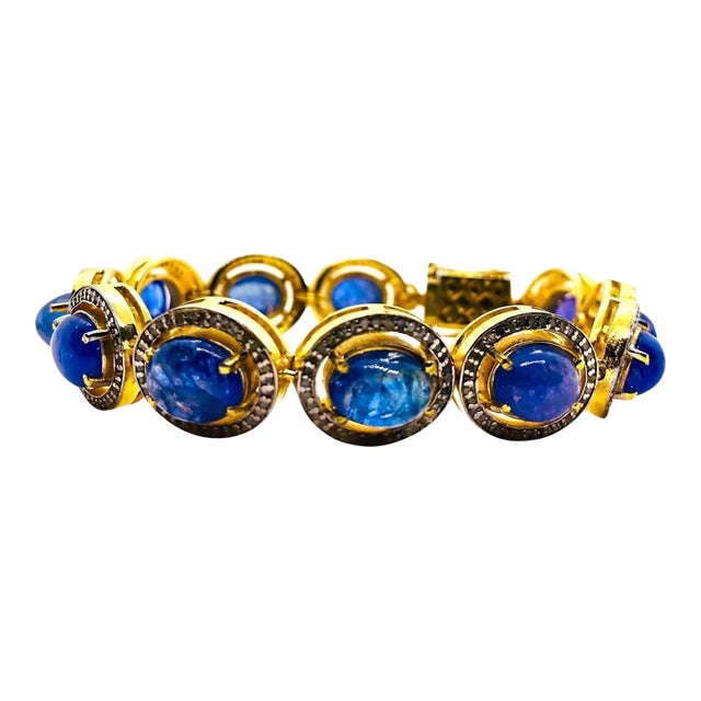 Bochic “Capri” Vintage Natural Tanzanite & Diamond Bracelet Set In 18K & Silver For Sale