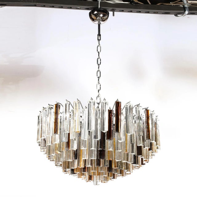 Modernist Hand-Blown Triedre Mixed Amber Murano Glass Chandelier For Sale - Image 4 of 12