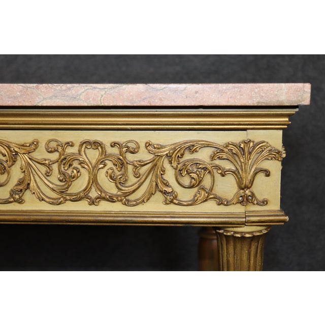 Vintage French Louis XVI Style Parcel Gilt Marble Top Console Table For Sale - Image 10 of 13