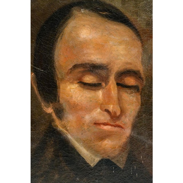 Victorian Rare Victorian Antique Post Mortem Deceased Dead Man Oil Painting on Canvas Mourning Art For Sale - Image 3 of 16
