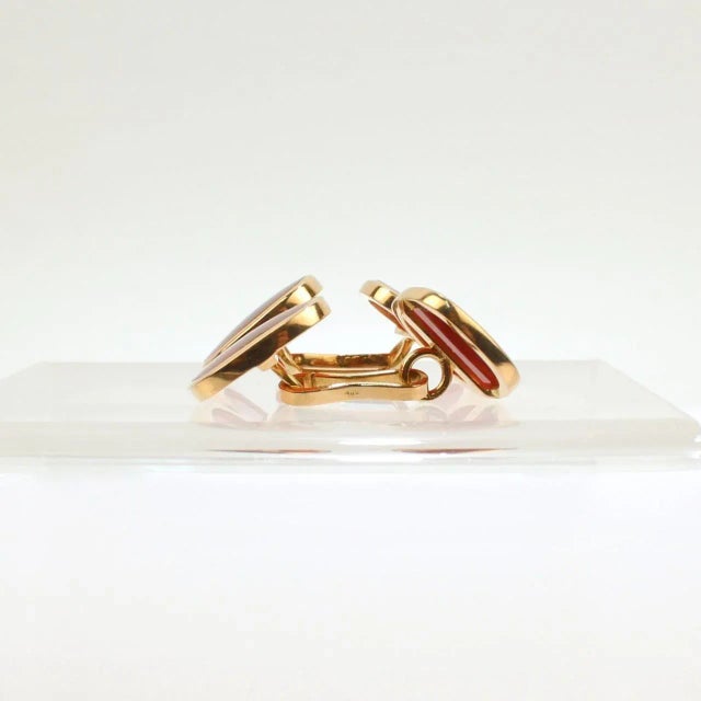 Metal Vintage Austrian Edwardian 14 Karat Gold and Carnelian Cufflinks - 2 Pieces For Sale - Image 7 of 12