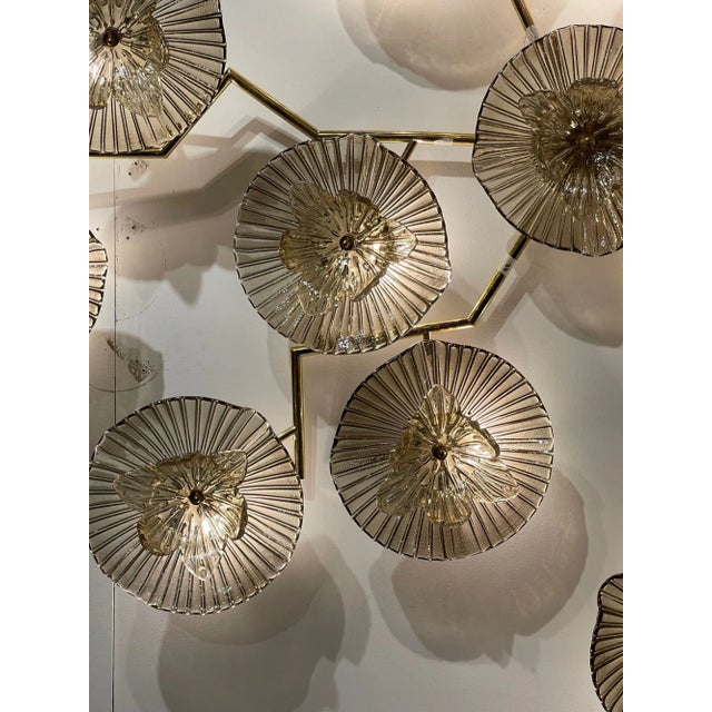 Modern Murano Glass and Brass Flower Wall Art Sconce For Sale - Image 4 of 7