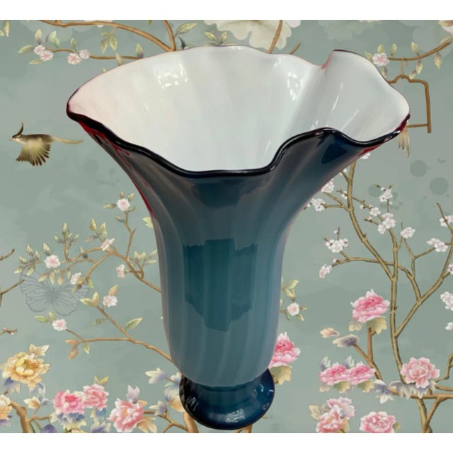 Art Glass Bluish Teal Handkerchief Vase For Sale - Image 10 of 12